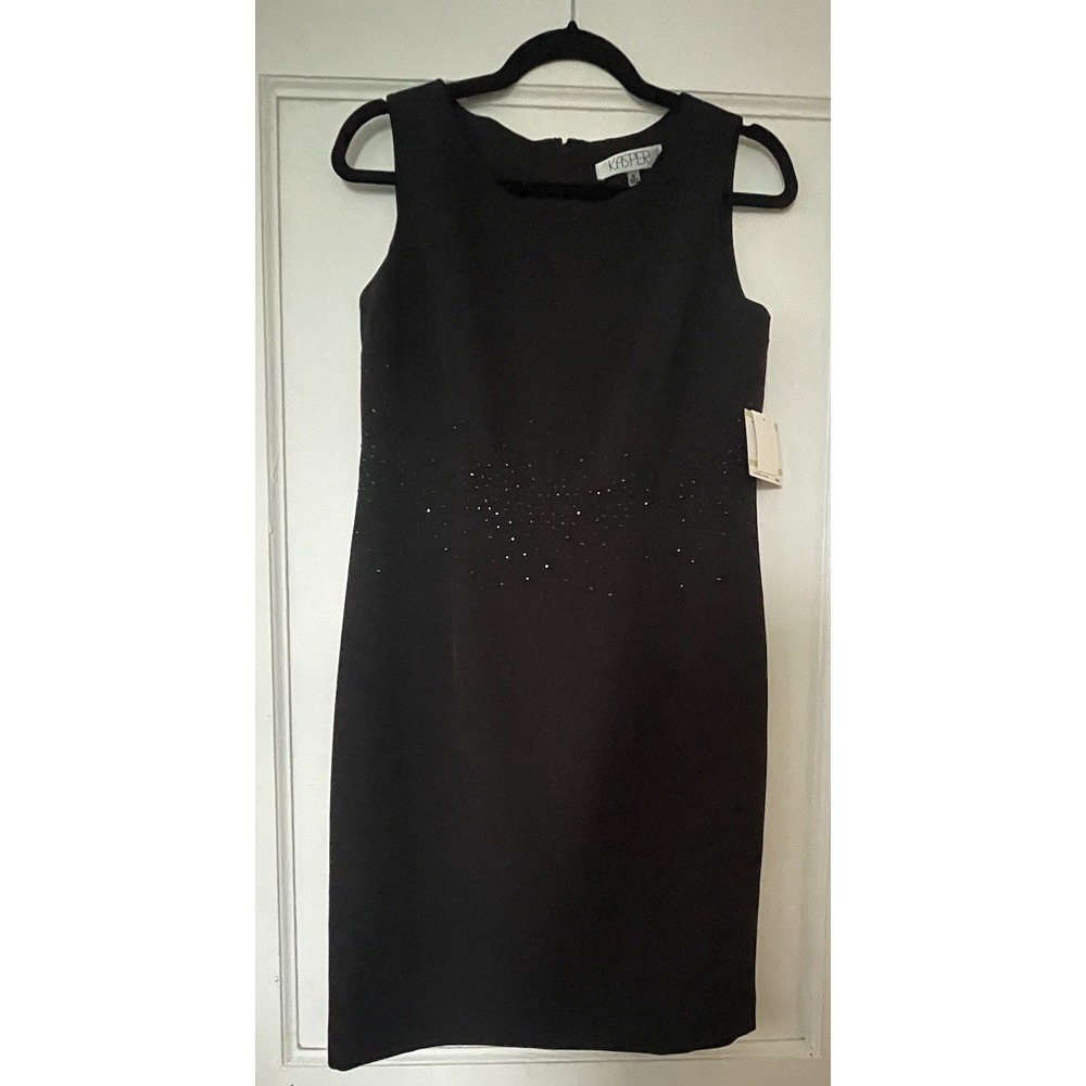 NWT Kasper Black Sequined Waist Sheath Dress Size 4P Career Office